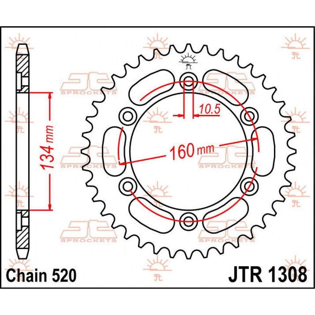 JTR1308.45 REAR REPLACEMENT SPROCKET 45 TEETH 520 PITCH NATURAL STEEL - Alhawee Motors