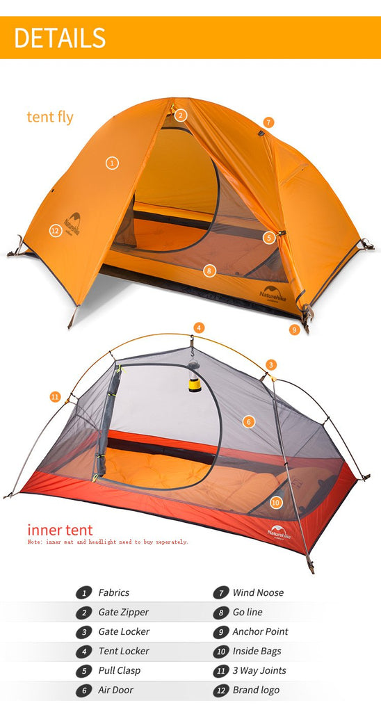 NATUREHIKE BACKPACK TENT 20D/210T FOR 1 PERSON NH18A095 - Alhawee Motors