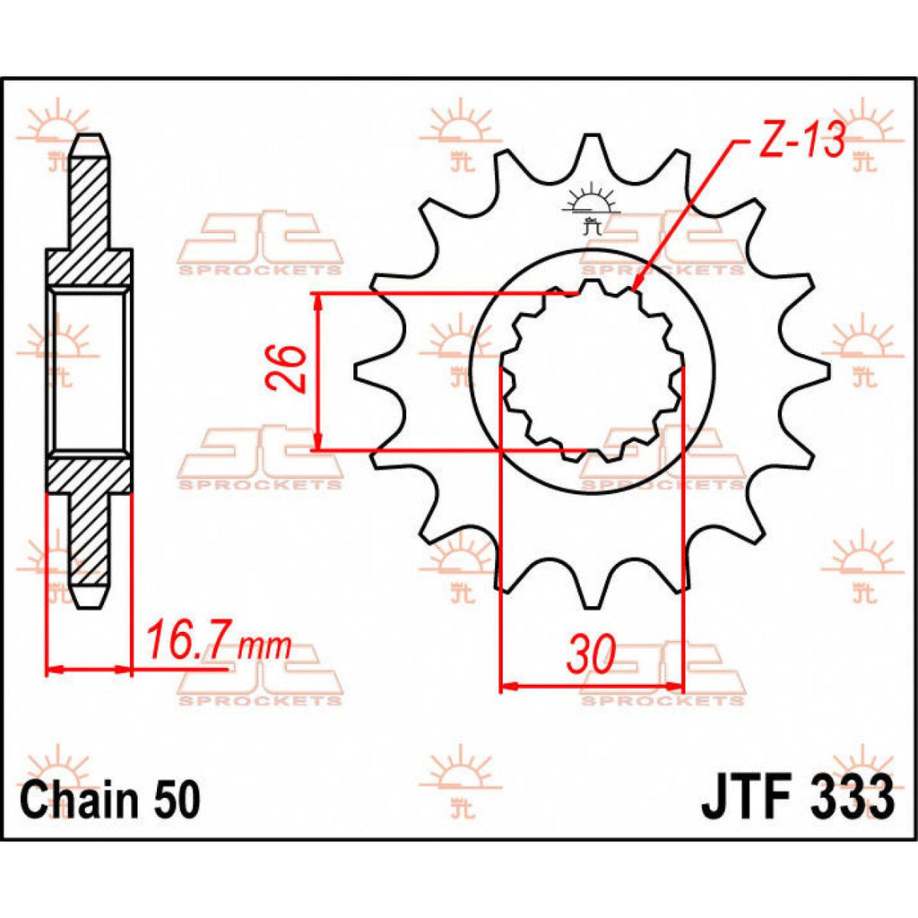 JT SPROCKETSJTF333.16 FRONT REPLACEMENT SPROCKET 16 TEETH 530 PITCH NATURAL STEEL - Alhawee Motors